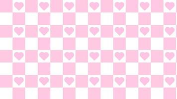 lindas damas rosadas y blancas, gingham, plaid, tablero de ajedrez con una linda ilustración de fondo de corazón, perfecta para pancarta, papel tapiz, telón de fondo, postal, fondo vector