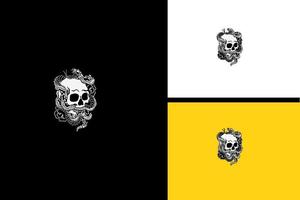 head skull and snake vector black and white