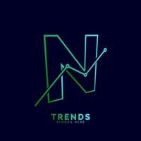 dynamic outline letter N trends statistic vector logo design