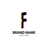 letter F bright glitch for creative brand, fun, playful and innovative vector logo design