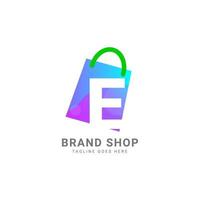 letter E trendy shopping bag vector logo design element
