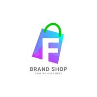 elemento de diseño de logotipo de vector de bolsa de compras de moda de letra f