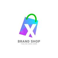 elemento de diseño de logotipo de vector de bolsa de compras de moda de letra x