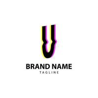 letter U bright glitch for creative brand, fun, playful and innovative vector logo design