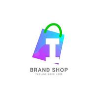 letter I trendy shopping bag vector logo design element