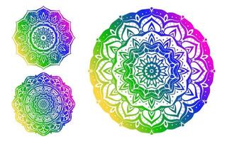 set of abstract mandala gradient rainbow color style round trippy vector design