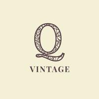diseño de vector de logotipo de decoración vintage de letra q