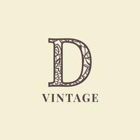 diseño de vector de logotipo de decoración vintage de letra d