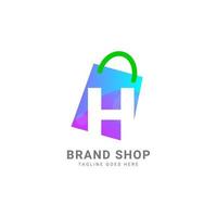 elemento de diseño de logotipo de vector de bolsa de compras de moda de letra h