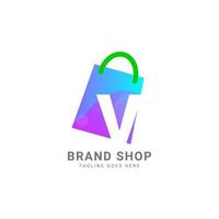 elemento de diseño de logotipo de vector de bolsa de compras de moda de letra v