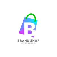 elemento de diseño de logotipo de vector de bolsa de compras de moda de letra b