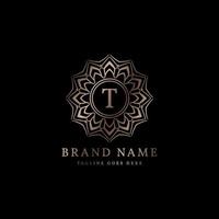abstract round luxury letter T logo design for elegant fashion brand, beauty care, yoga class, hotel, resort, jewelry