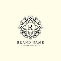 abstract round luxury letter R logo design for elegant fashion brand, beauty care, yoga class, hotel, resort, jewelry vector