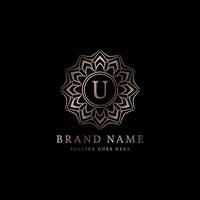 abstract round luxury letter U logo design for elegant fashion brand, beauty care, yoga class, hotel, resort, jewelry vector