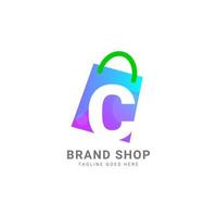 letter C trendy shopping bag vector logo design element