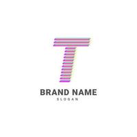 letter T optic illusion logo, trendy glitch alphabet brand vector