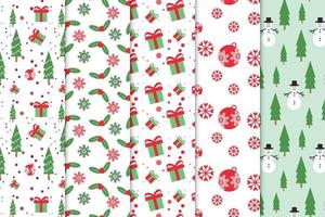 Abstract pattern collection with red and green Christmas elements vector. Seamless Christmas pattern bundle on white backgrounds. Christmas element pattern set decoration for wallpapers and book cover vector
