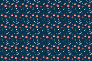 Christmas pattern texture vector for wrapping papers and Backgrounds. Endless pattern decoration with snowflakes, decoration balls, and Santa hats. Christmas element pattern design vector.