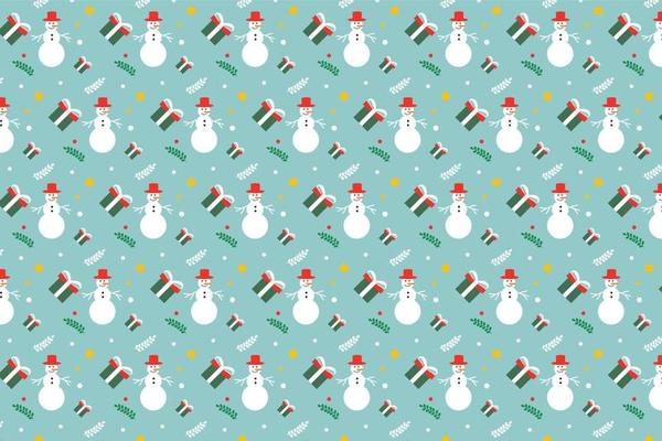 Christmas frosty pattern decoration with snowman and gift icons. Seamless pattern vector for Christmas on a light blue background. Xmas minimal pattern design for bed sheets and book covers.