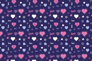 Creative love pattern vector with different love shapes and calligraphy. Abstract romantic love pattern decoration for wrapping papers and backgrounds. Valentine pattern design on a blue background.