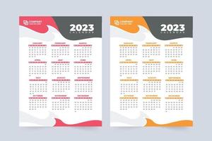 Diseño de plantilla de calendario de año nuevo 2023 con formas abstractas. papelería de oficina de año nuevo y decoración de calendario de pared con colores rojo y amarillo. Vector de plantilla de calendario 2023. semana comienza el domingo.