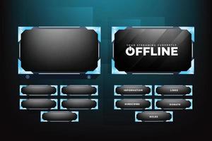 Futuristic ice color streaming overlay design for online gamers. Live gaming overlay vector with a dark background and frosty decoration. Online gaming overlay design with colorful buttons.