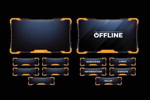 Stylish broadcast gaming overlay design with abstract digital shapes. Gaming overlay and screen interface decoration for online gamers. Live streaming overlay design with yellow and dark colors. vector