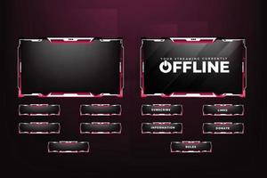 Futuristic gaming overlay vector with creative shapes. Live streaming overlay design with red and white color shapes. Streaming overlay frame and screen interface decoration for online gamers.