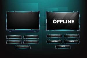 Live broadcasting screen panel design vector with abstract shapes. Online gaming overlay and screen interface decoration with shiny blue color. Live streaming overlay design for gamers.