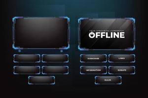 Live streaming screen panel decoration with blue and dark colors. Online gaming overlay with buttons. Abstract gaming overlay design with futuristic style and an offline screen. Digital gaming overlay vector