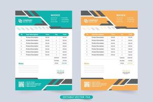 Modern business invoice template with abstract shapes. Business stationery and product purchase receipt decoration. Creative payment agreement and invoice template vector with blue and yellow colors.