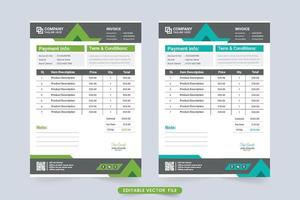 Minimal business invoice and cash receipt design with abstract shapes. Payment receipt and invoice bill template with green and blue colors. Professional business template decoration vector. vector