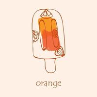 Sketch of fruit ice cream with orange flavor. The outline is drawn by hand. Ice cream is suitable for infographics and applications, postcards, greetings, labels. vector