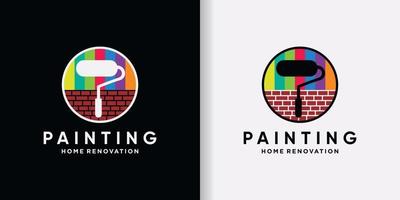 plantilla de diseño de logotipo de pintura con color de arco iris y vector premium de elemento creativo