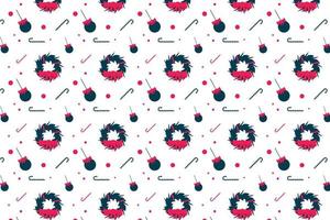 Christmas minimal pattern decoration for backgrounds and wallpapers. Seamless Christmas pattern design with wreaths, candy canes, and decoration balls. Endless pattern vector on a white background.