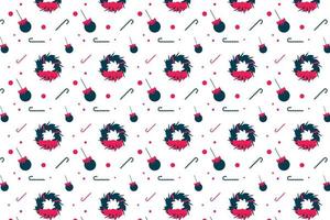 Christmas minimal pattern decoration for backgrounds and wallpapers. Seamless Christmas pattern design with wreaths, candy canes, and decoration balls. Endless pattern vector on a white background.