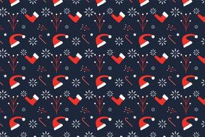 Simple Christmas pattern design for book covers, wallpapers, and backgrounds. Christmas endless pattern decoration with Santa hats and candy cane. Minimal pattern vector on a dark background.