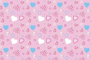 Beautiful minimal love pattern vector with love shapes and coffee mug. Endless love pattern decoration on a pink background. Cute seamless abstract pattern design for wallpapers and wrapping papers.