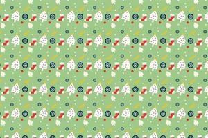 decoración de patrones sin fin con elementos navideños sobre un fondo verde claro. vector de patrón abstracto de navidad con calcetines y pinos blancos. lindo diseño de patrones de navidad para envolver papeles.