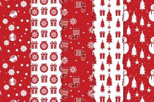 Christmas pattern background bundle with red and white backgrounds. Christmas seamless pattern collection with decoration balls and socks. Abstract pattern set design for wrapping paper and bed sheets vector