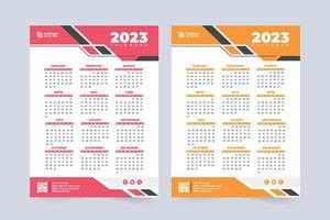 Modern 2023 calendar design with red and yellow colors. Office organizer and wall calendar decoration with digital shapes. Business company yearly calendar template vector. The week starts on Sunday. vector