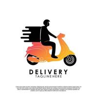 Delivery logo with bike man or courier Premium Vector