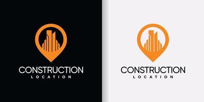 Construction logo design with pin point location and unique concept Premium Vector