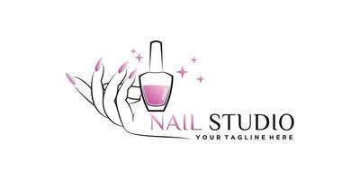 diseño de logotipo de esmalte de uñas o estudio de uñas con elemento creativo y vector premium de concepto único