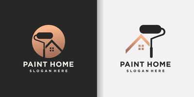 Home paint logo design illustration with roller brush and creative element Premium Vector