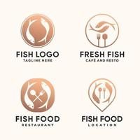 conjunto de diseño de logotipo de pescado para restaurante y cafetería con vector premium de estilo de arte lineal