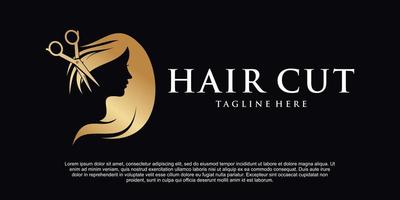 Beauty woman having her hair cut logo Premium Vector