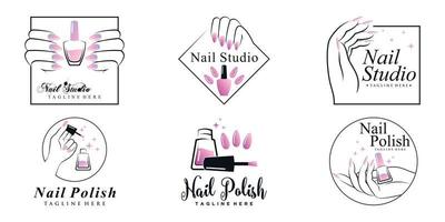 Set of nail polish icon logo with creative element and modern concept Premium Vector part 3