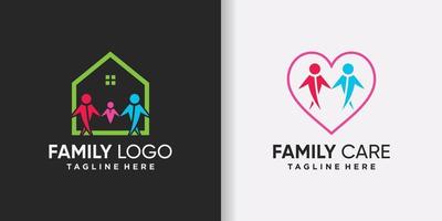 plantilla de diseño de logotipo familiar creativo con casa y elemento de amor vector premium