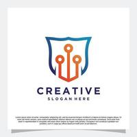 shield logo design with technology concept premium vector